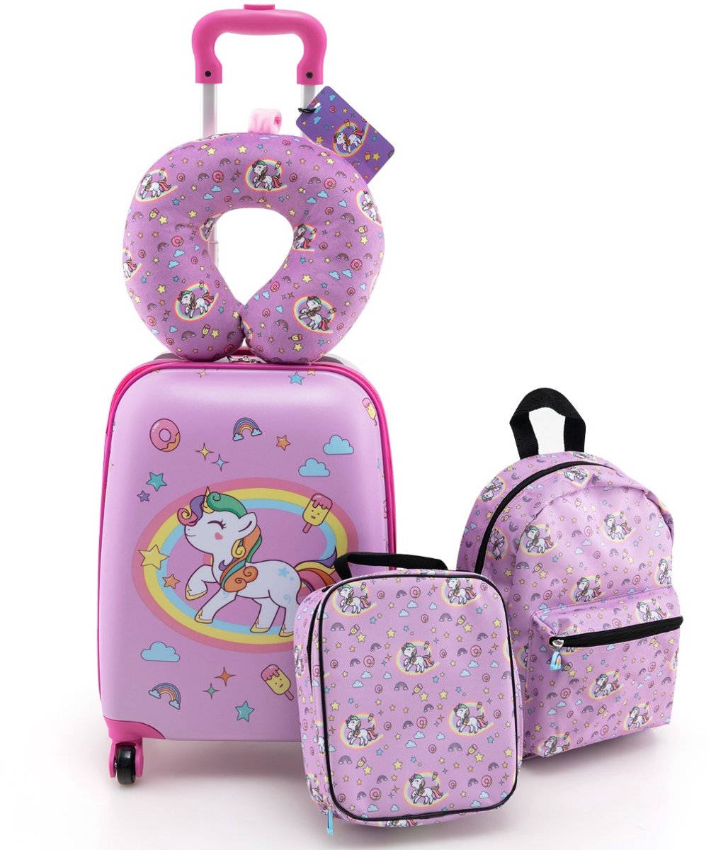 SureDeal® - Kinderkoffer - Koffers - Kinderen Verrijdbare Koffers - Kinderen - Rugzak Nekkussen Etiquette - 30x23x53 cm - Roze