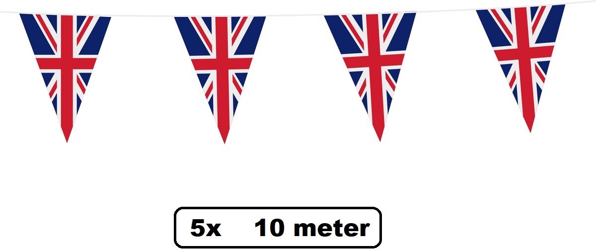 5 stuks Vlaggenlijn Verenigd Koninkrijk 10 meter - Great Britain - Union jack - Landen festival thema feest vlaglijn verjaardag fun party