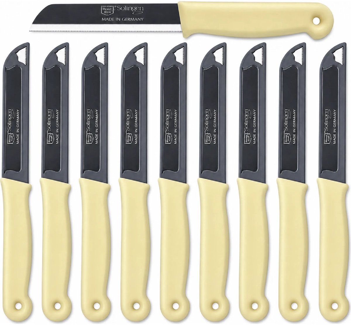 Solingen Kartelmes – Tomatenmes met Kartel – RVS – 18,5 cm met Blade Cover – Pastelgeel – 10 stuks