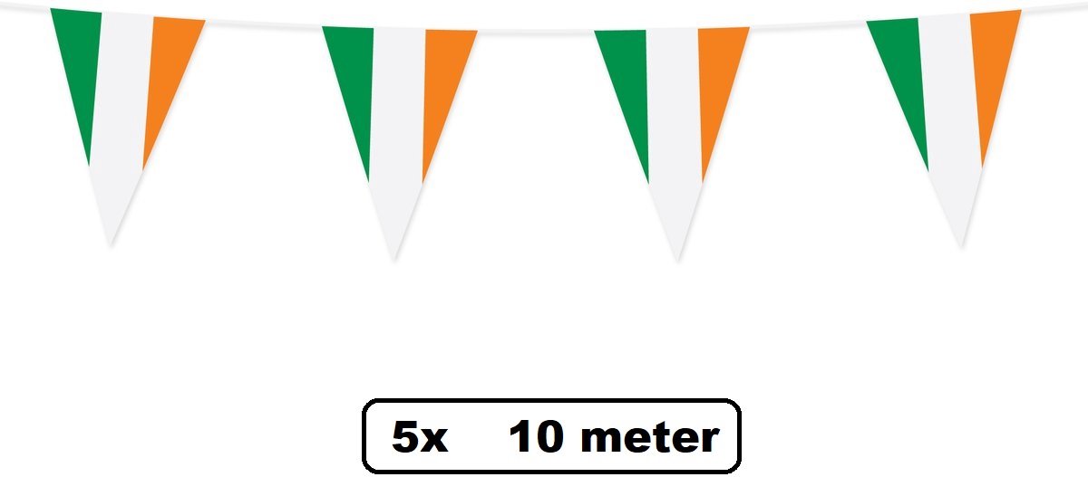 5 stuks Vlaglijn Ierland 1000 cm - Vlaggenlijn - groen/geel/rood - Carnaval thema feest landen