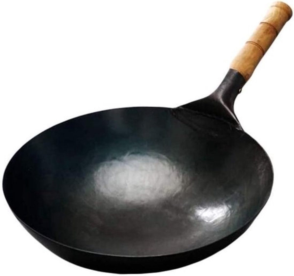 Gietijzeren Wokpan - Traditionele Koekenpan - Snel Koken - Ongecoate Antiaanbaklaag - 30cm Diameter - Zwart