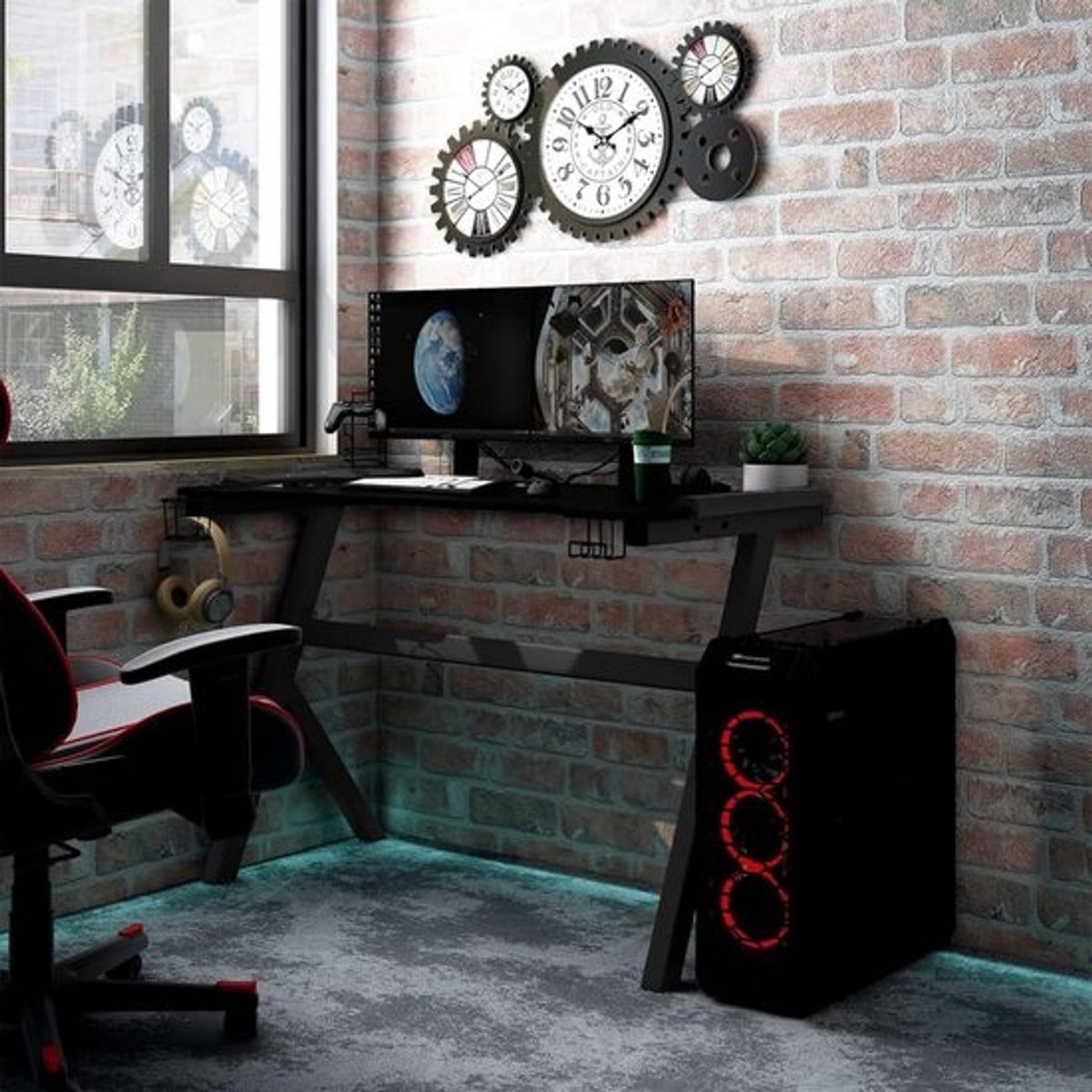 Gaming bureau - Werkplek bureau - Intensief gamen - Geïntegreerde LED verlichting - 90 x 60 x 75 cm - Zwart
