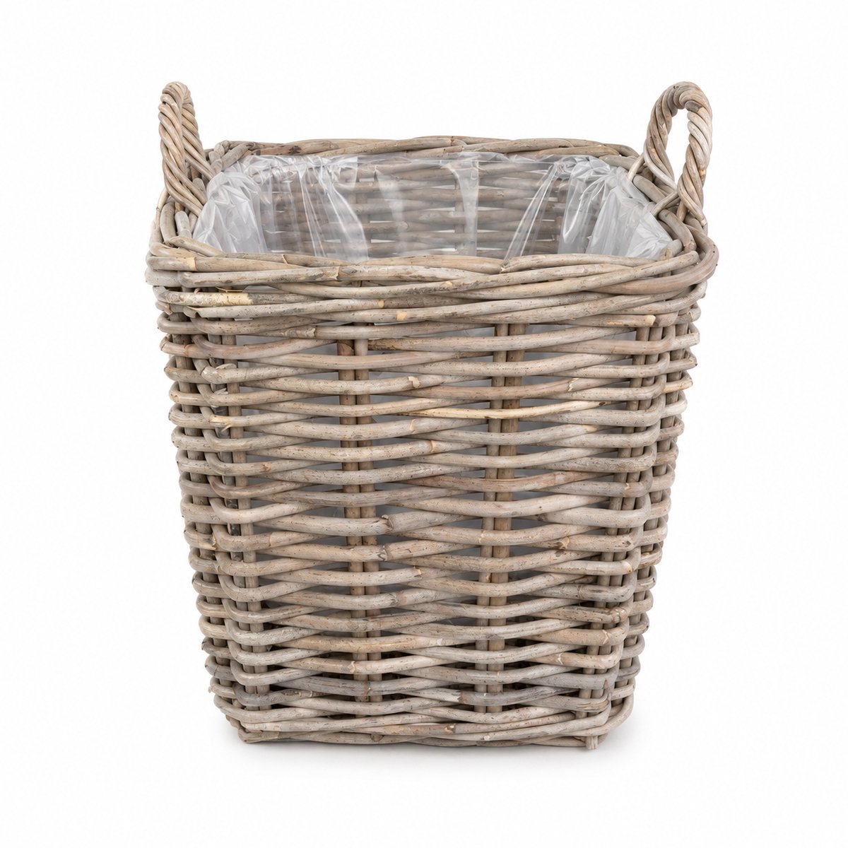Vierkante Rotan Plantenmand - Houtmand - 47x47xH50 cm - Handvatten - Uitneembare hoes