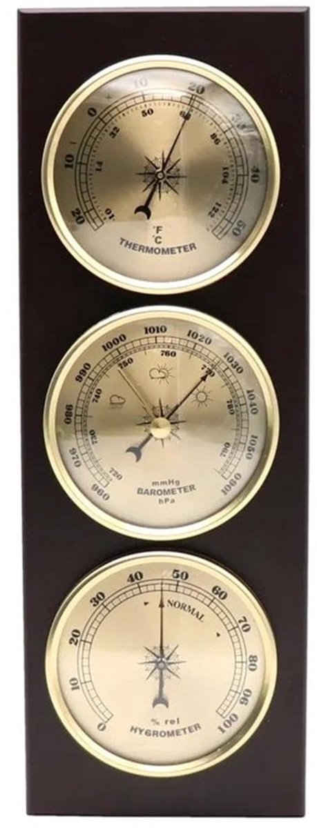 Analoge 3-in-1 Weerstation: Barometer, Thermometer en Hygrometer met Houten Frame