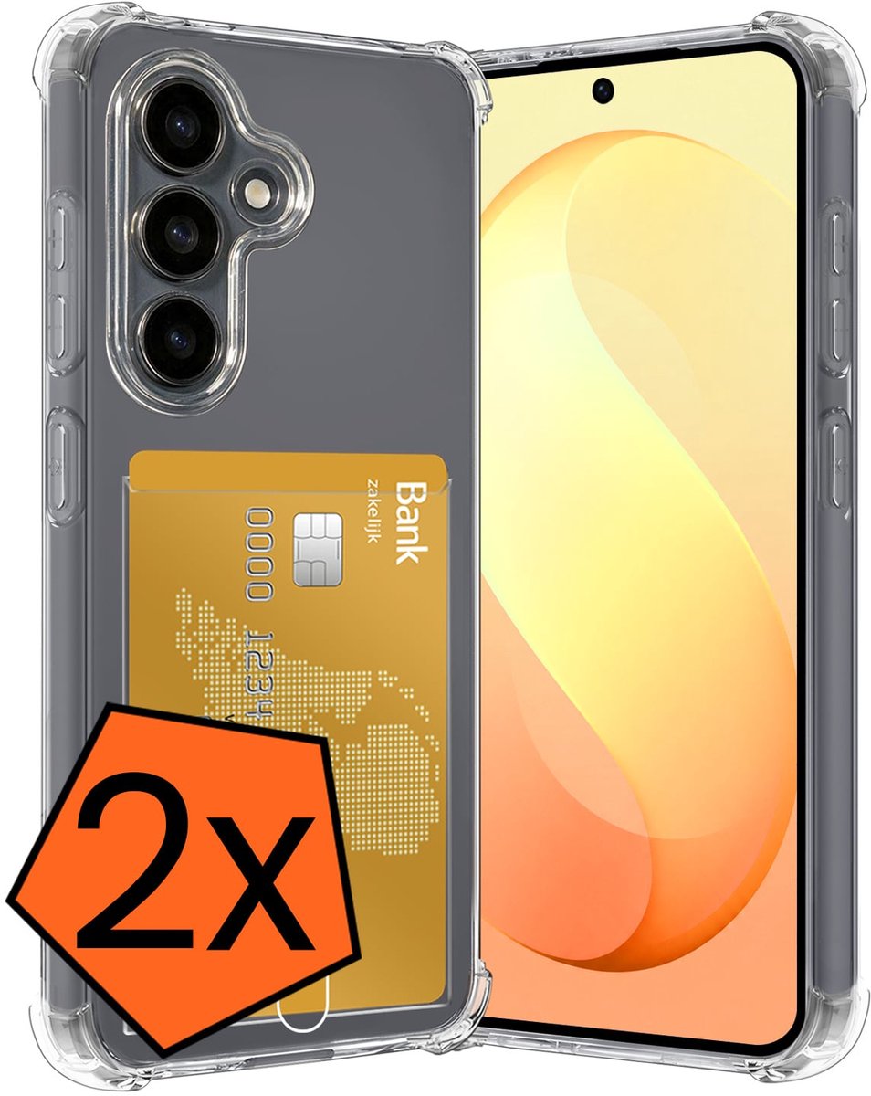 Hoes - 2 Stuks - Geschikt voor Samsung Galaxy S26 FE - Met Pashouder en Kaarthouder - Telefoon Hoesje Shockproof - Siliconen Case - Back Cover - Shock Proof - Pasjes Houder - Transparant