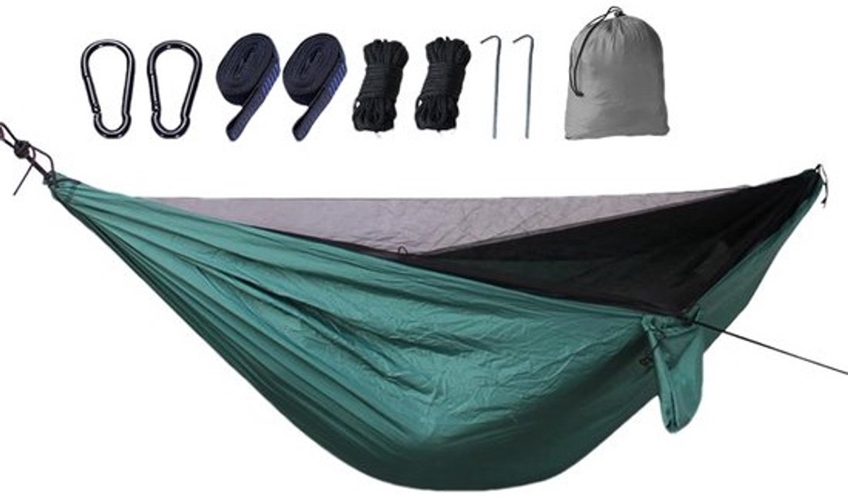 Hangmat met net - Reishangmat schommelbed - Buiten kamperen slapen - Opvouwbaar anti-insecten gaas - 270x140cm - Lichtgroen
