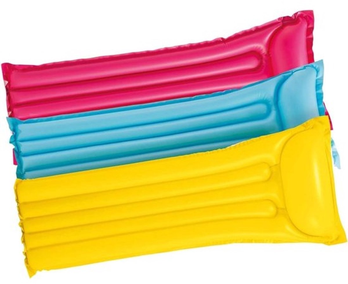 Luchtbed - Opblaasbare matras - Ontspanning in water - Geïntegreerd kussen - 183 x 69 cm - Geel