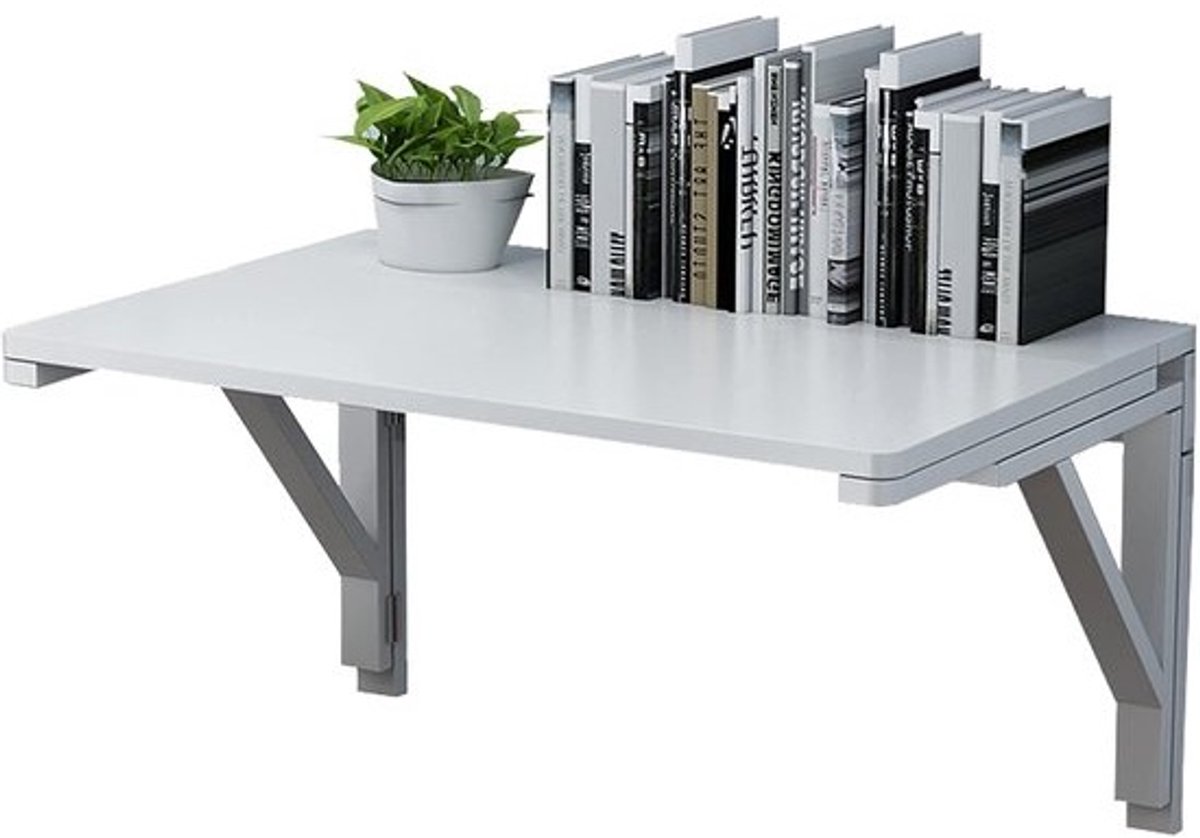 Opklapbare Wandtafel - Neerklapbaar Blad Bureau - Ruimtebesparend Werken - Zwevend Hangend Ontwerp - 80x40cm - Wit
