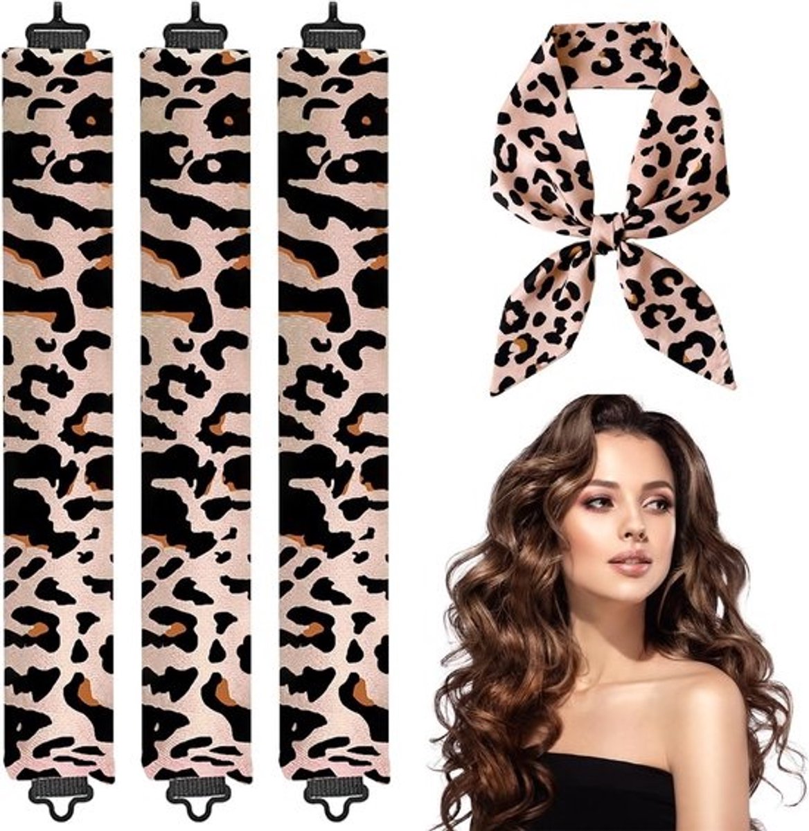 Hittevrije Krullers - Nachtrollers Haar - Zonder Hitte - Fluwelen Stijl - Set van Drie - Luipaardprint