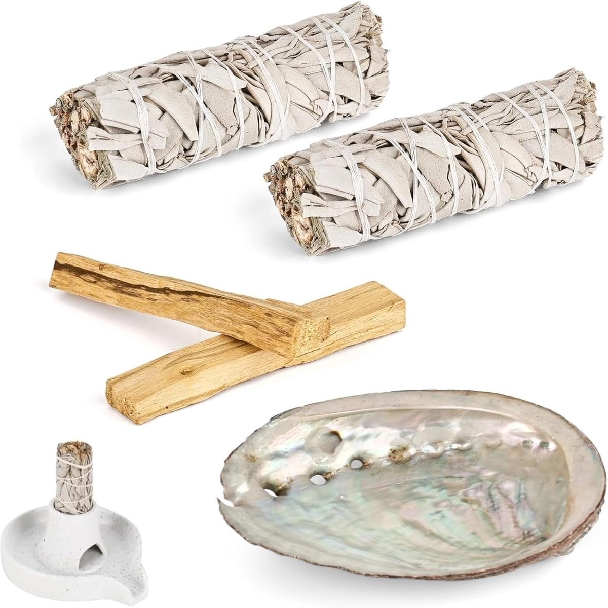 Premium Incensenset met Witte Salie en Palo Santo, 100% Duurzaam, Voor Energetische Rituelen en Negatieve Energieën Verdrijven