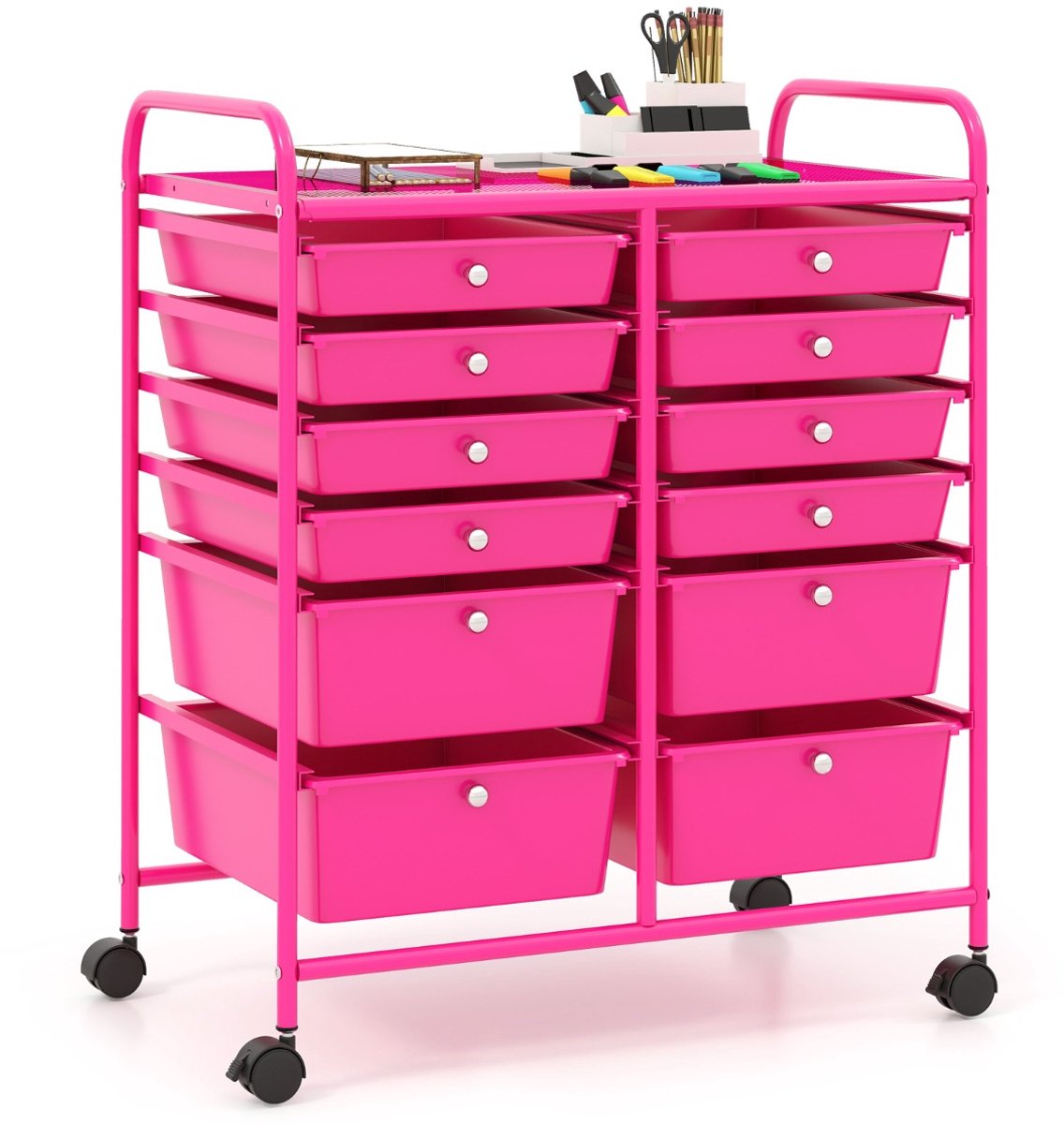 SureDeal® - Bureaukast - Rollwagen - Stapelbare Ladesystemen Ladesysteem - Metalen - Opbergruimte Roze - 64x38x75 cm - Roze