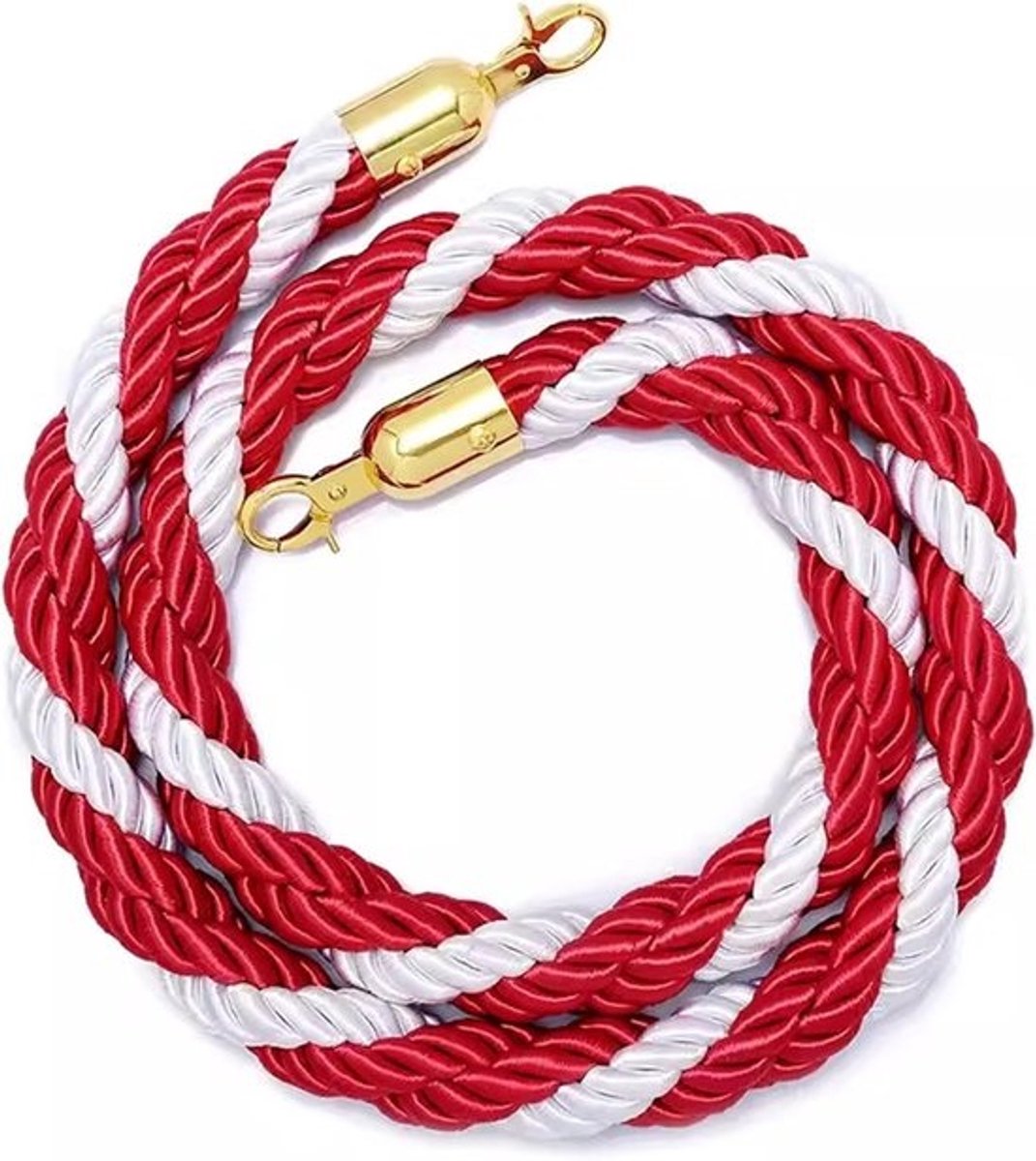 Afzet Touw - Gevlochten Koord - Crowd Control - Roestvrij Staal Haken - 18 Meter - Rood Wit
