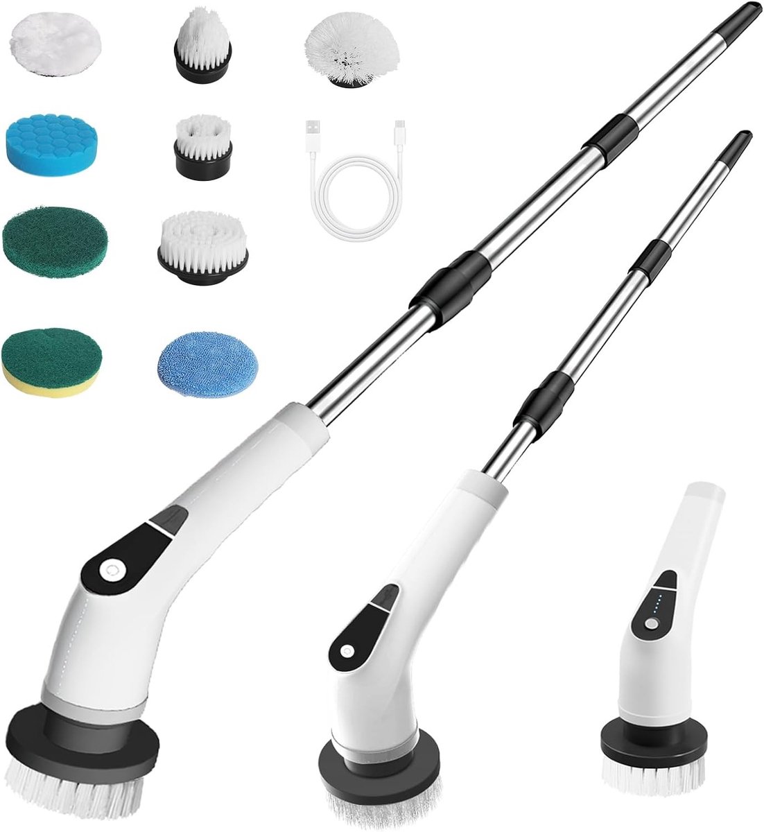 9-in-1 Elektrische Schoonmaakborstel met Verstelbare Snelheid voor Badkamer, Vloer en Keuken - Telescopische Steel van 130 cm voor Efficiënte Reiniging