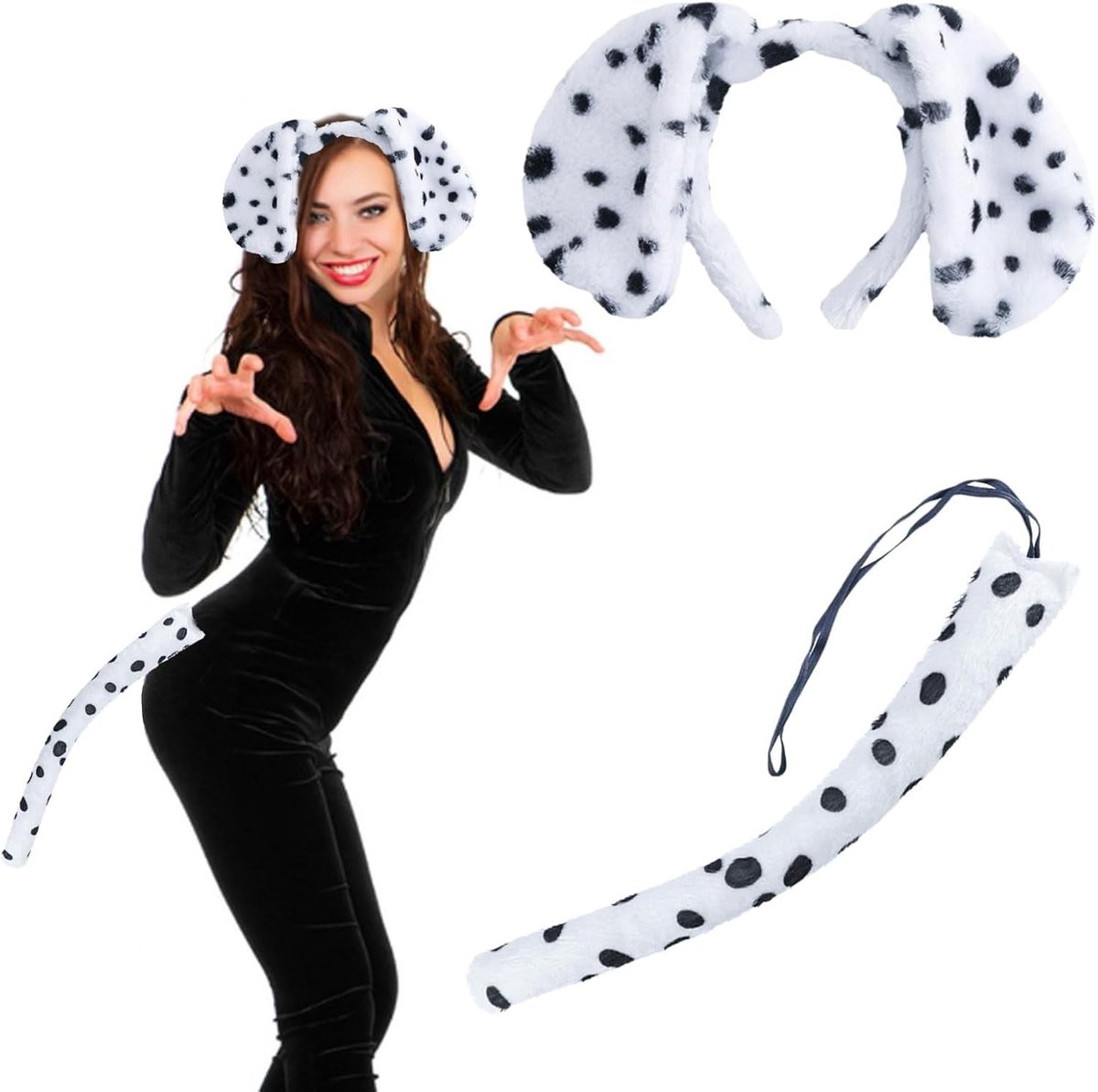 Dierenkostuum voor Kinderen en Vrouwen, 2-delig met Oren, Staart en Haarband voor Halloween en Carnaval, Perfect voor Kostuumfeesten
