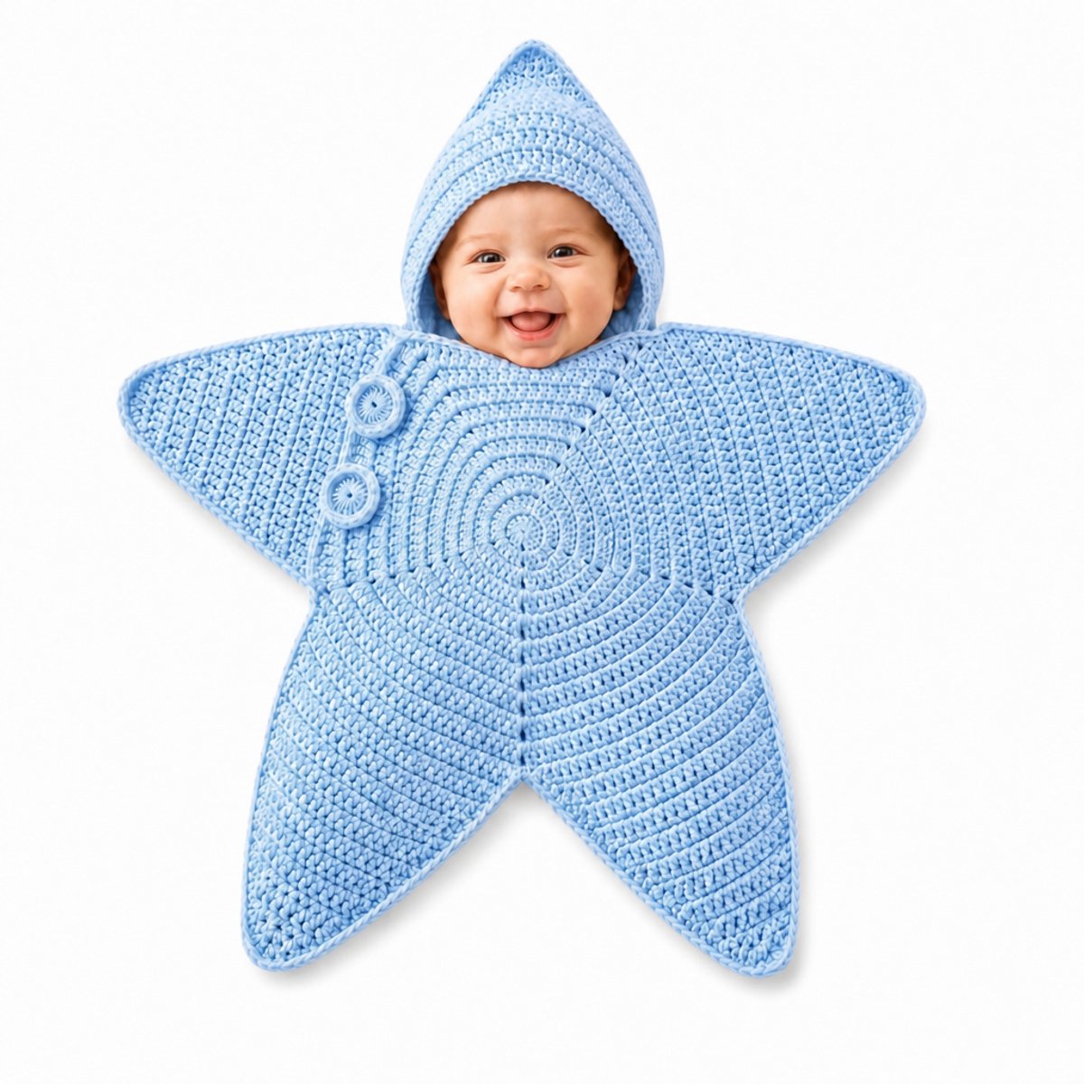 Ryoudavell - handgebreid ster baby slaapzak - ster baby slaapzak - gehaakt deken - newborn wikkeldeken - Baby Starfish Onesie - geschikt voor baby´s 3‑9 maanden - blauw
