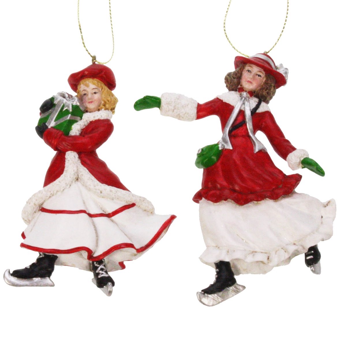 2x Ornament Dame op schaatsen 2ass. 8x1,5x11cm