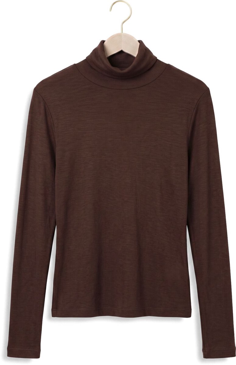 Object Objalma L/s Re Roll Neck Top 147 Tops & T-shirts Dames - Shirt - Bruin - Maat S
