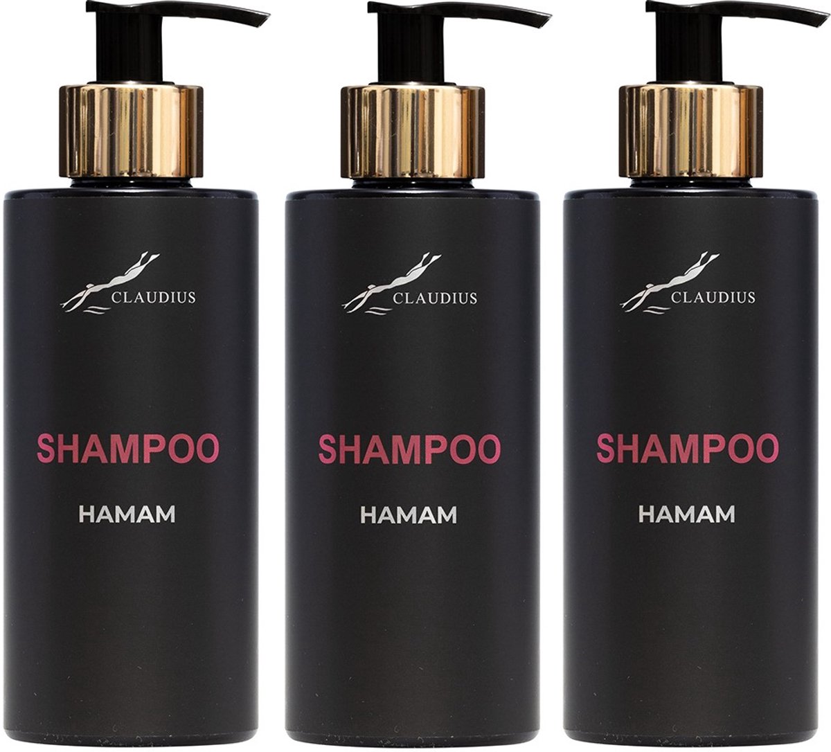 Shampoo Hamam 300 ml - met gouden pomp - zwarte fles - set van 3 stuks - Voordeelverpakking
