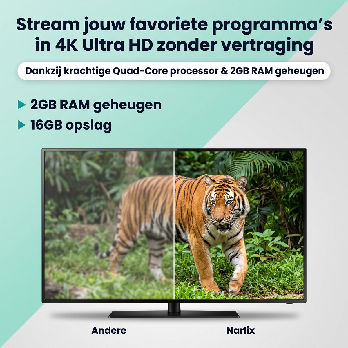 Narlix TV Dongle 4K Ultra HD - Android Streaming Box - WiFi & Bluetooth - 16GB Opslag - Geschikt voor Chromecast-functionaliteit - Incl. Batterijen - Smart TV Stick - Geschikt voor Netflix, YouTube & meer — cadeau in Elektronica - foto 3