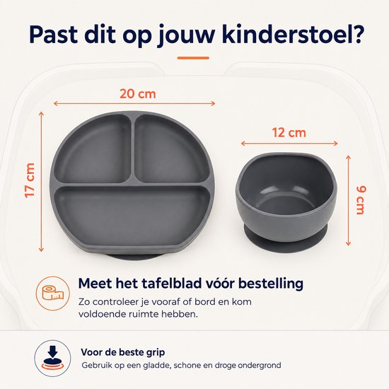 Nevi kunststof Placemats - Kinderbestek Kinderservies Baby bestek Baby servies - Antislip Kinderbord Placemat kinderen - Set van 4 Grijs van Nevi — afbeelding 5