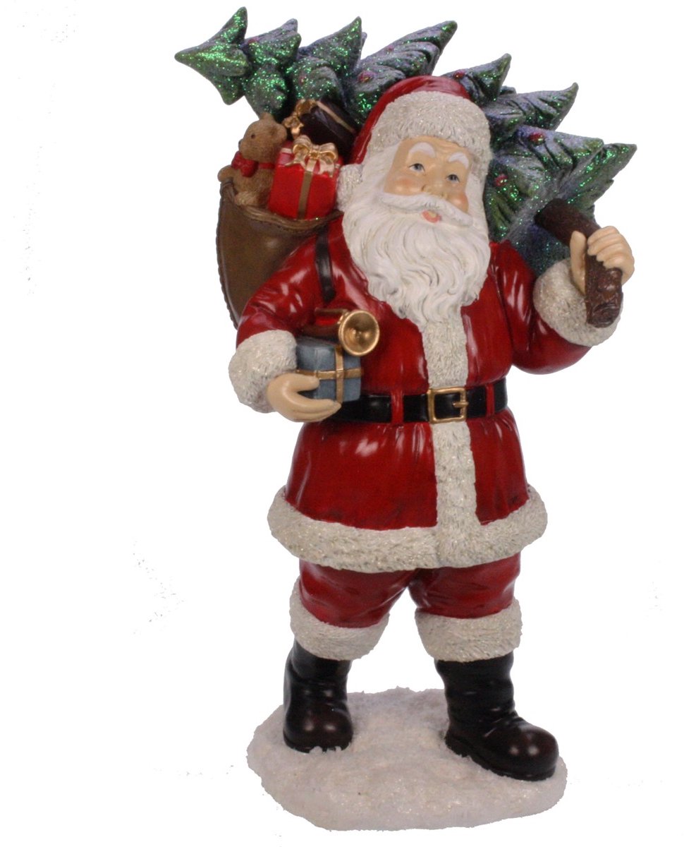 Kerstman met zak en boom 16x17x41cm