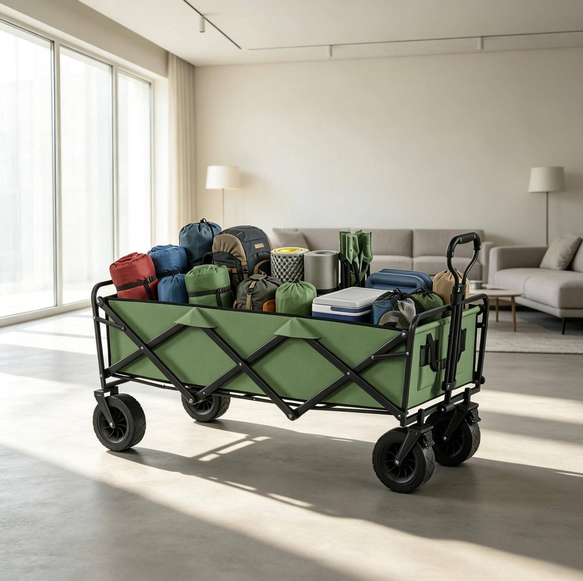 Opvouwbare Tuinkar 130L Met Remmen En Verstelbare Handgreep 133 X 56 X 100 Cm Metaal En Oxford Groen Voor Tuin En Transport