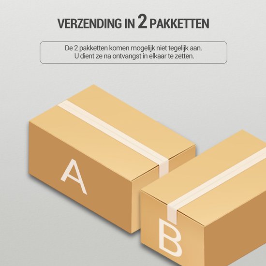 Twee kartonnen dozen voor verzending, gemarkeerd met 'A' en 'B'.
