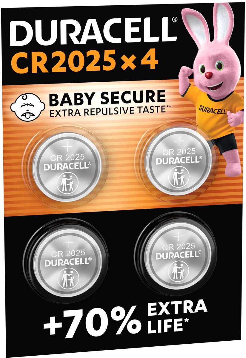 Duracell Lithium CR2025 knoopcelbatterij - 4 stuks