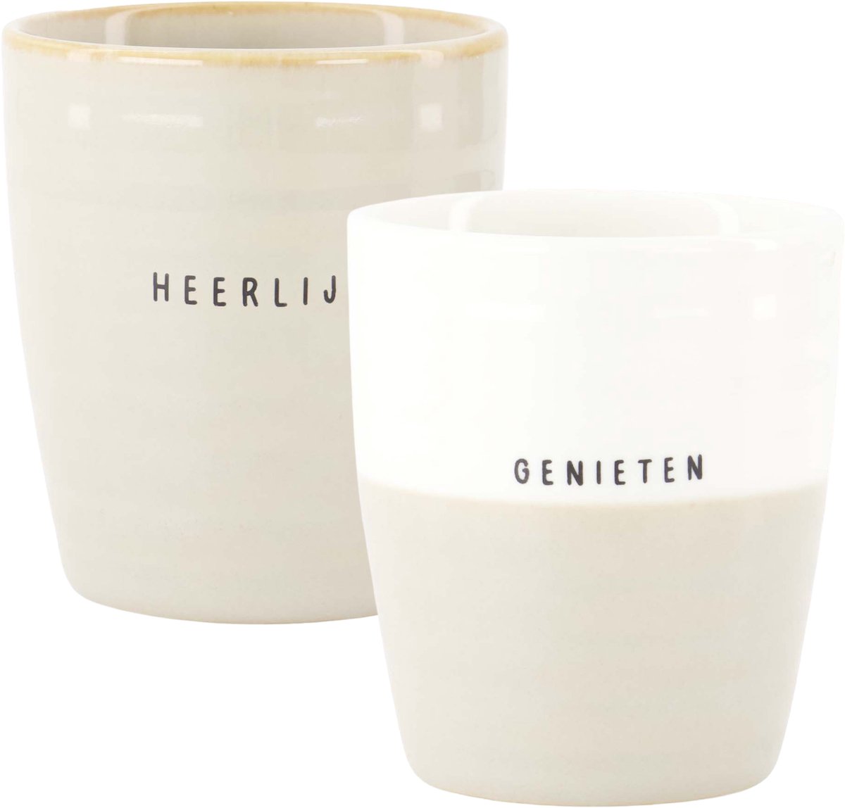 Zusss Set Van 2 Koffiemokken – Genieten & Heerlijk – Aardewerk – Wit/Zand Keramiek Wit / Zand