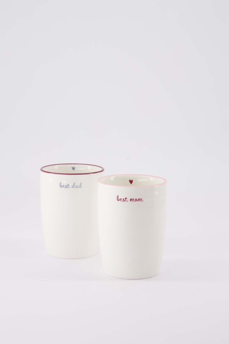 Zusss Cadeauset Koffiemokken Best Mom & Best Dad - Set Van 2 - 225Ml Keramiek Wit/Rood & Wit/Blauw