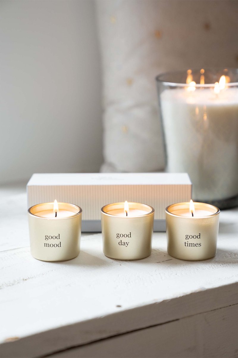 Zusss Set Van 3 Glaskaarsjes In Doosje Glas / Paraffine White / Gold