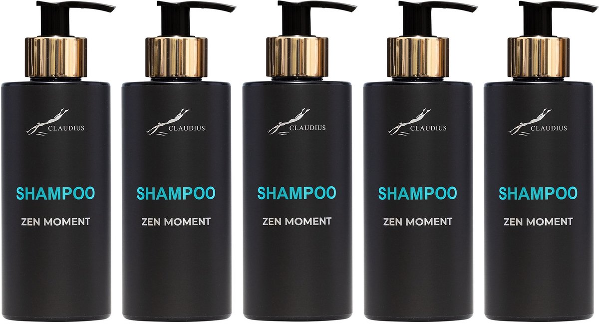 Shampoo Zen Moment 300 ml - met gouden pomp - zwarte fles - set van 5 stuks - Voordeelverpakking