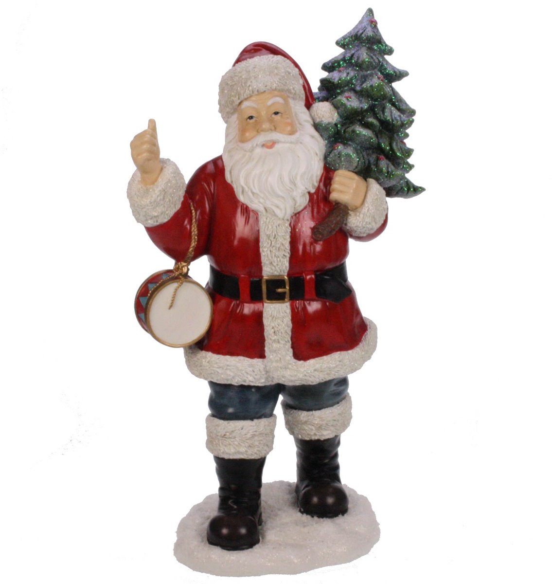 Kerstman met trom en boom 14x16x43cm