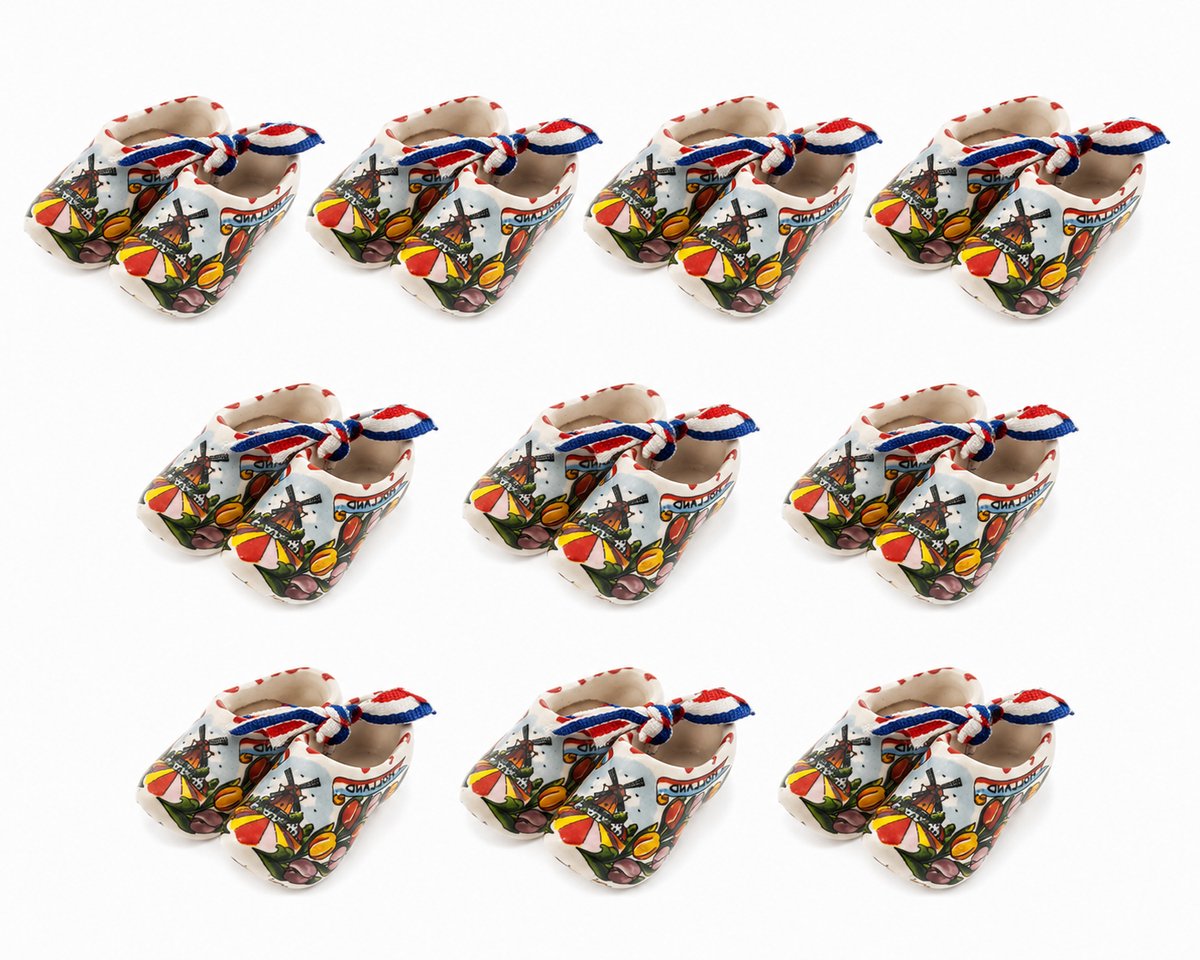 Matix - 10 paar klompjes van keramiek – 5 cm - Klompjes met Tulpen & Molen - Souvenir