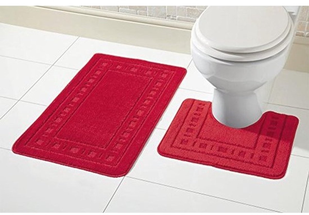 Set van 2 Antislip Badmatten en WC-contourmat, Rood, 50 x 80 cm en 50 x 50 cm