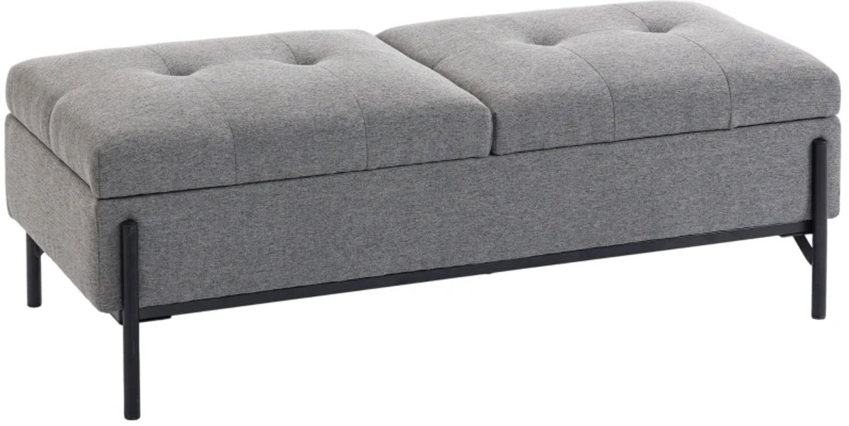 Bankje - Linnen Zitkist - Bedbank Met 2 Vakken - Klapdeksels - Extra Dikke Vulling - 117 x 50 x 44 cm