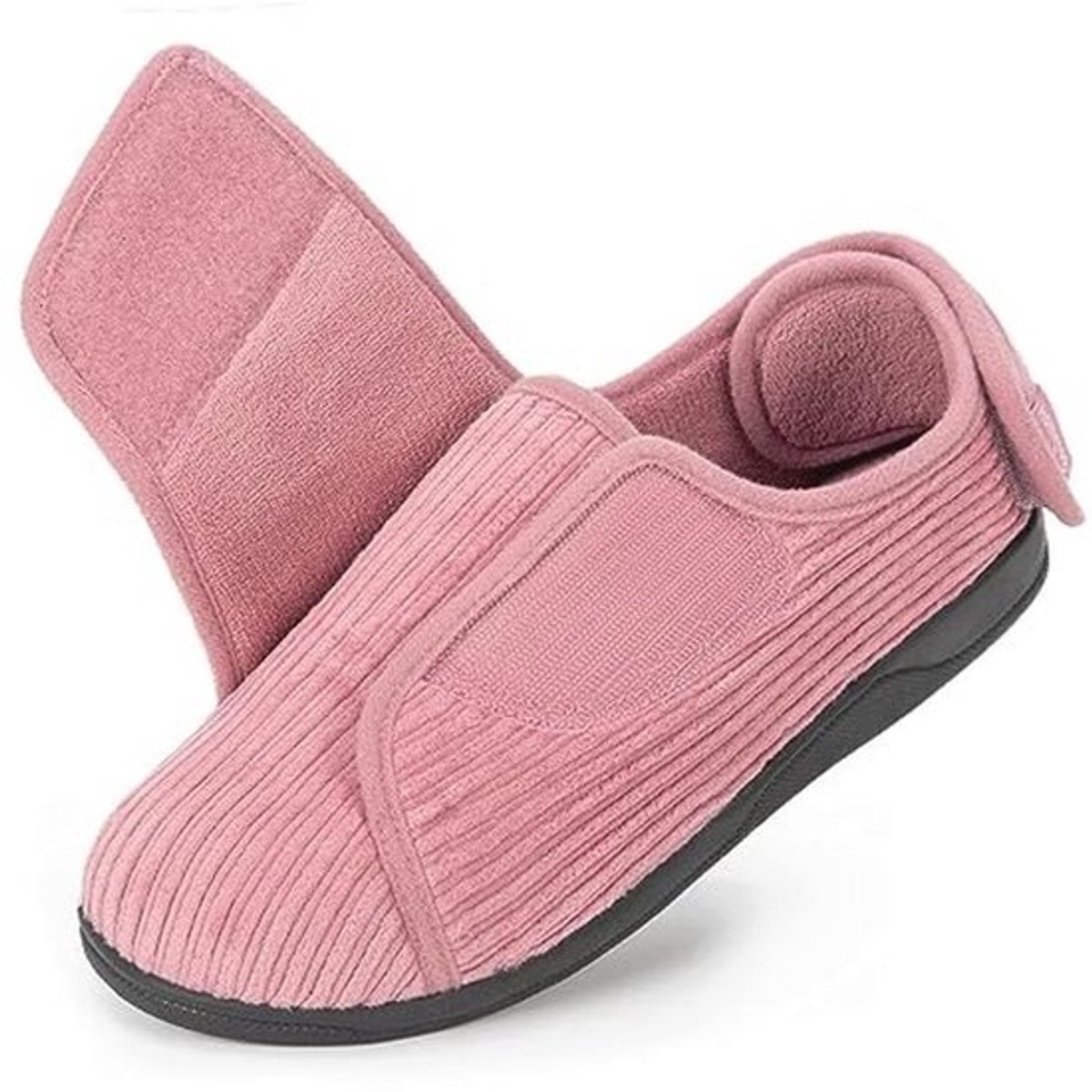 Comfortabele Dames Pantoffels met Verstelbare Sluiting en Traagschuim - Geschikt voor Brede Voeten en Oedeem - Licht Zalm Roze, Maat 41 EU