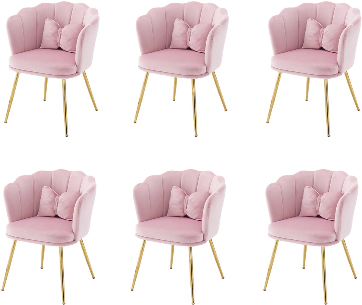 REDOM - Eetkamerstoel - Blütenblatt-rugleuning - Met armleuningen en kussen - Design stijl - Eetkamer en woonkamer - Velvet en metaal - Roze - 63 x 58 x 77 cm