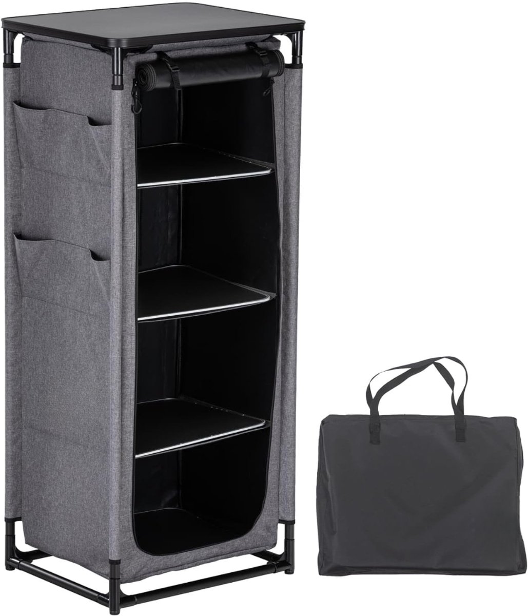 Lìon® Campingkast - Campingaccessoires - 4 Compartimenten - Grijs - 59cm x 48cm x 140cm