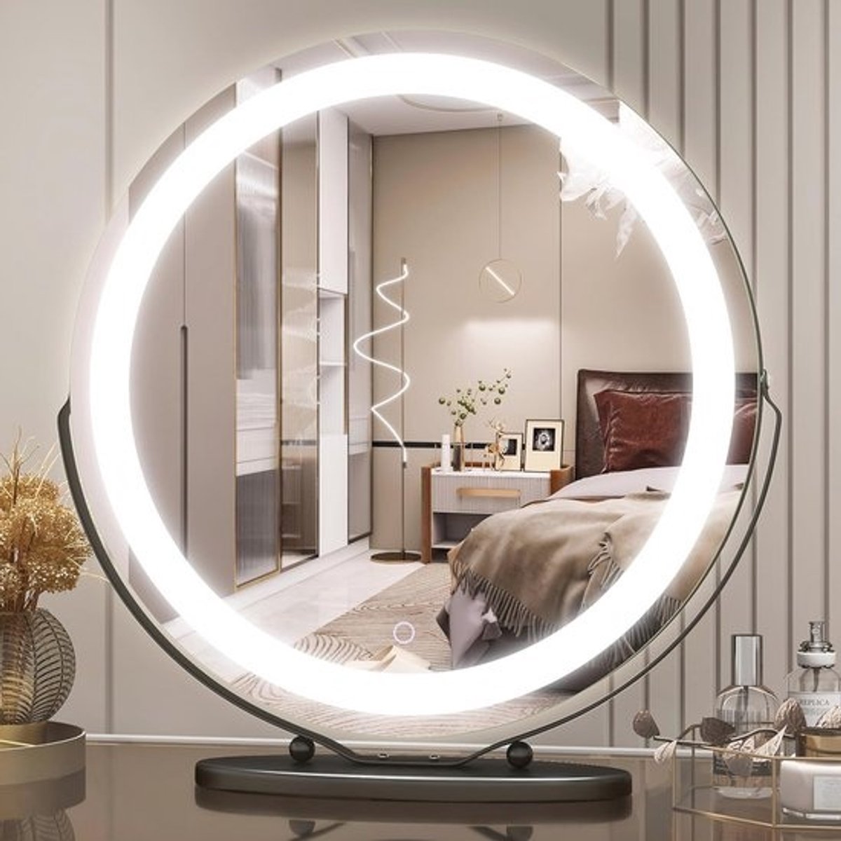 Verlichte make-upspiegel met dimbaar LED-licht en smart touch bediening