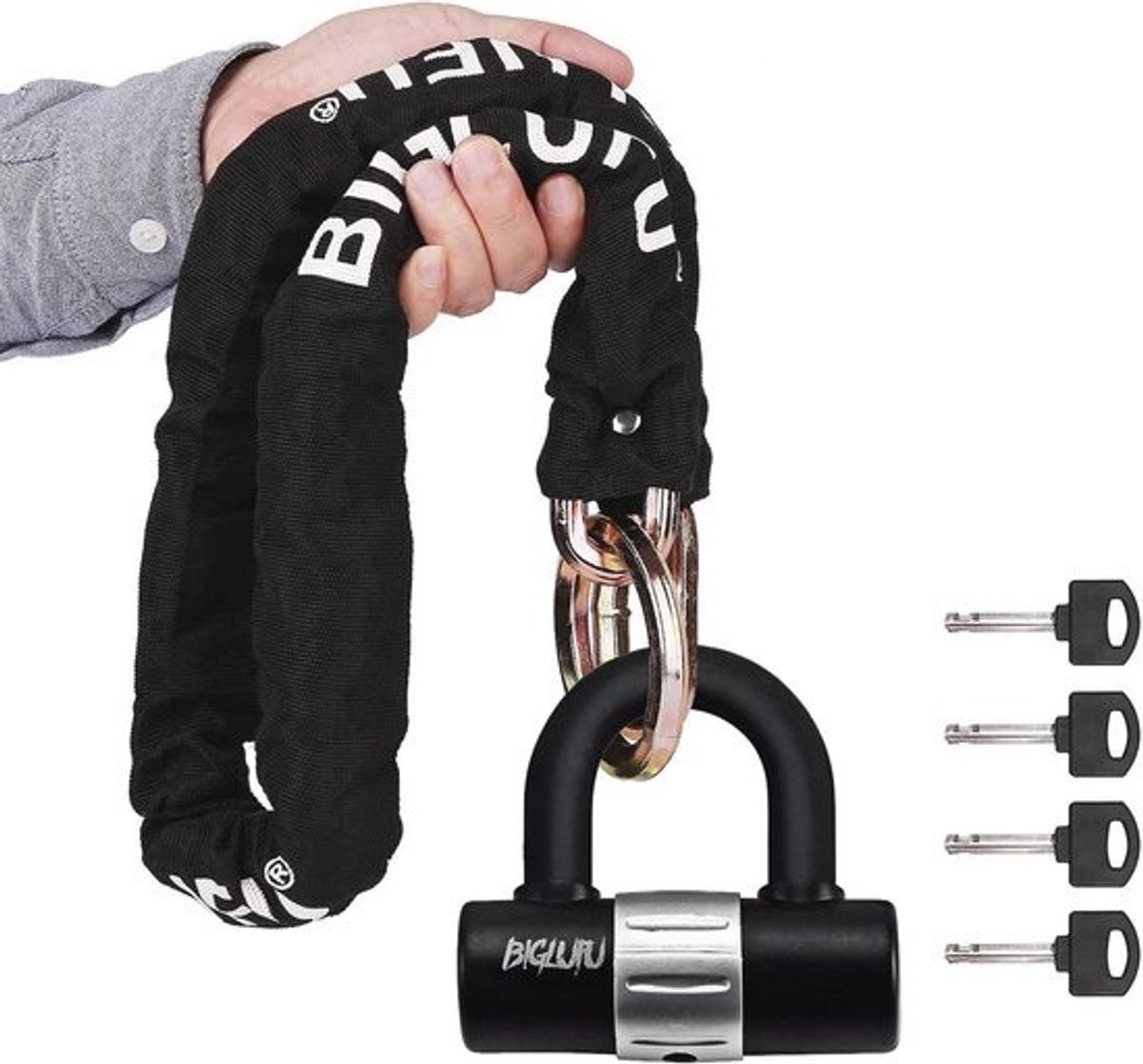 100 cm lang heavy-duty Fietskettingslot BIGLUFU motorslot met 4 sleutels - 16 mm U-slot - antidiefstal fietsslot - hoge beveiliging - hangslot voor fiets motorfiets scooter deur poort hek