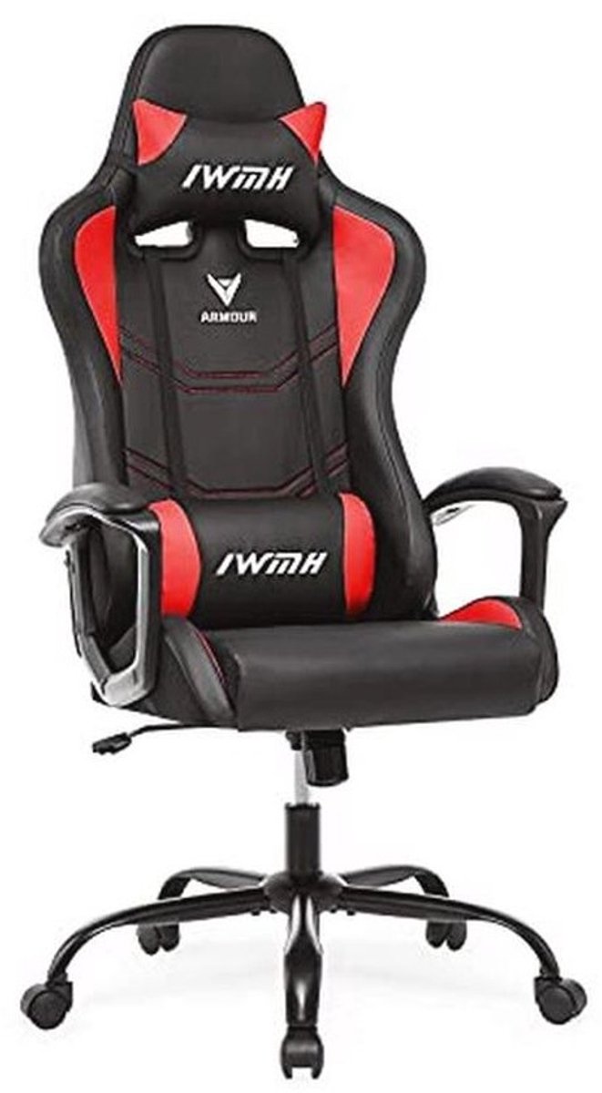 Ergonomische Gamingstoel met Verstelbare Armleuningen en Hoofdsteun, Hoge Rug Racestoel (Rood)