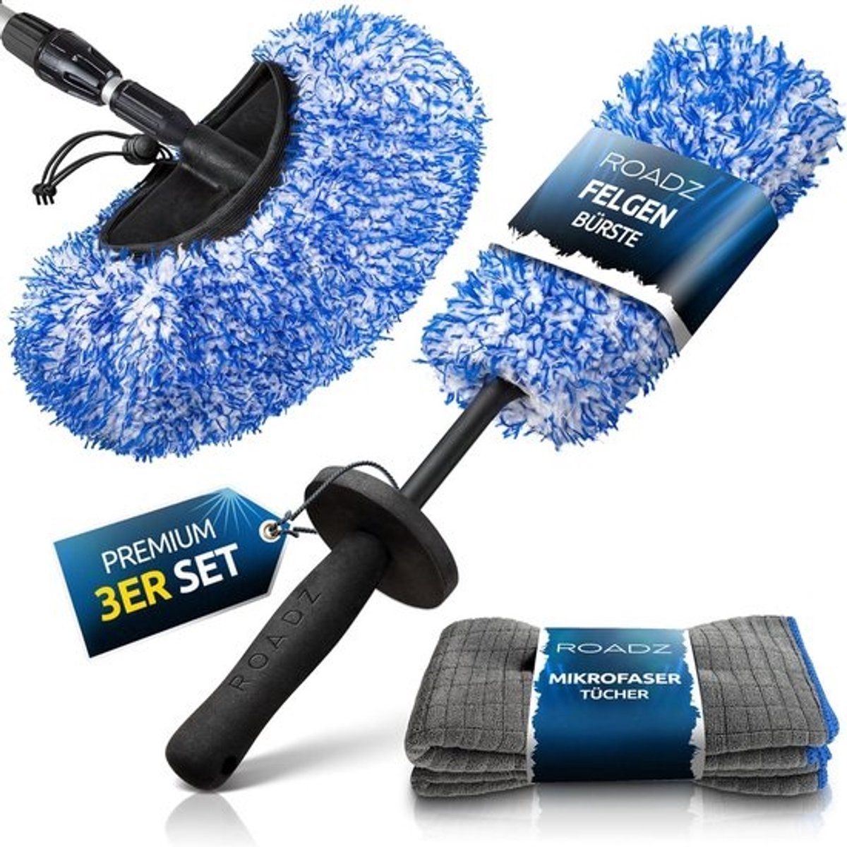 3-in-1 Auto Reinigingsset - Velgenborstel, Wasborstelovertrek, en Microvezeldoeken - Super Absorberend & Extra Zacht
