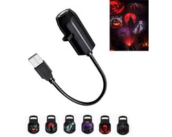 Halloween-projectorlamp - USB-ledlamp met 6 Halloween-projectieslides - Plug and Play - verstelbare zwanenhalsprojectorlamp - voor feestdecoratie - zwart