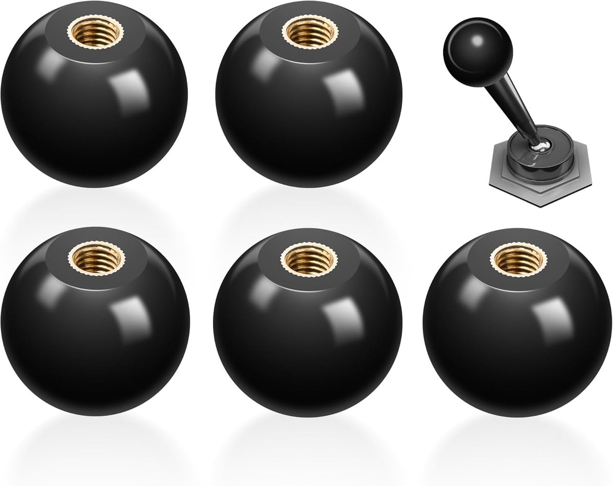 5 Stuks M12*40mm Zwarte Bakelieten Knop, Ball Grip Knop, Bakelieten Hefknop met Ingebouwde Koperen Schroef voor Tuinmachines, Tractoren en Diverse Gereedschappen