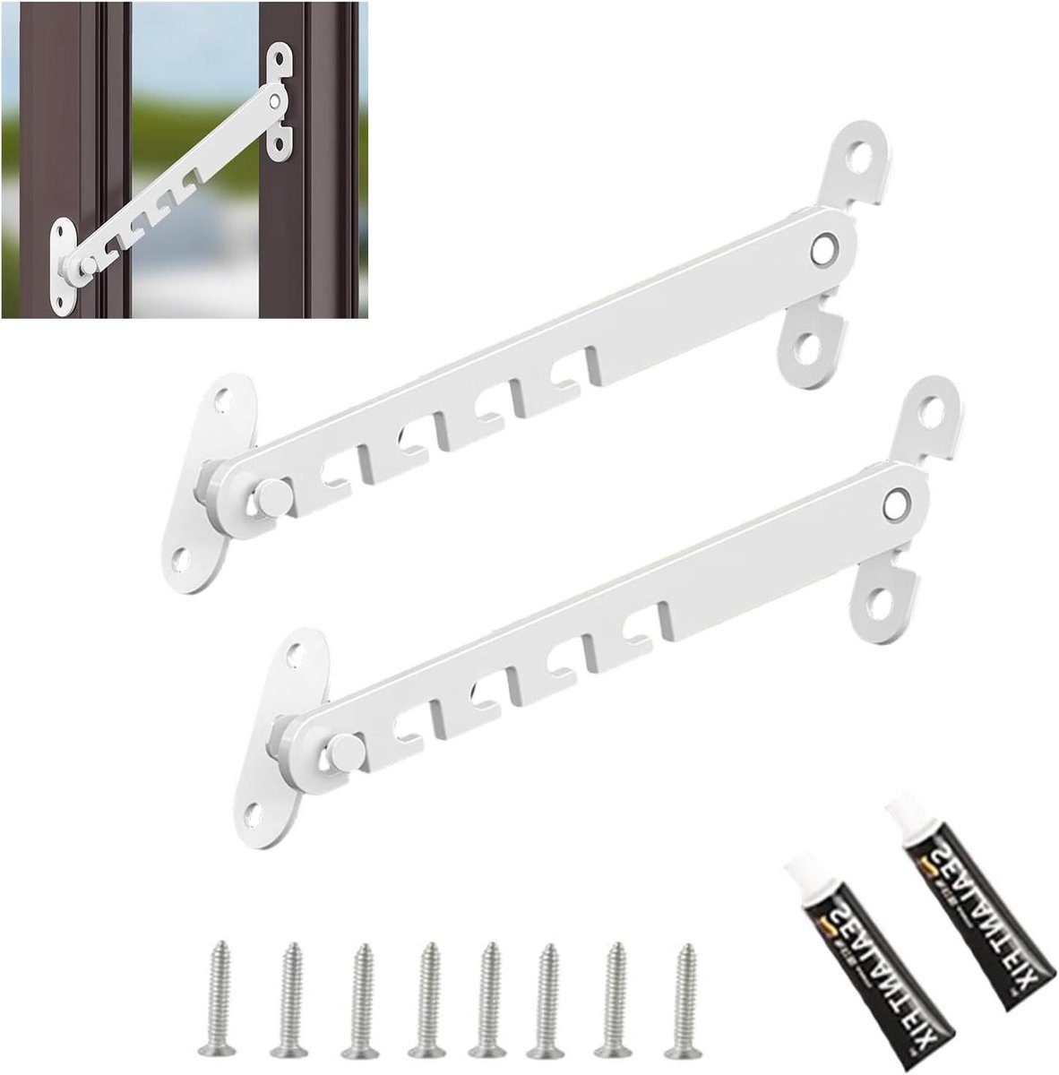 Raamstoppers Set - Raamsluitingen - Ventileren - Verstelbare opening - 2 stuks - Wit