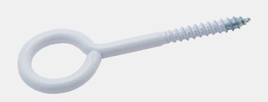 Wit geschroefd oog met een diameter van 16 mm, 64 mm lange schroefdraad. Verpakt per 3 stuks.