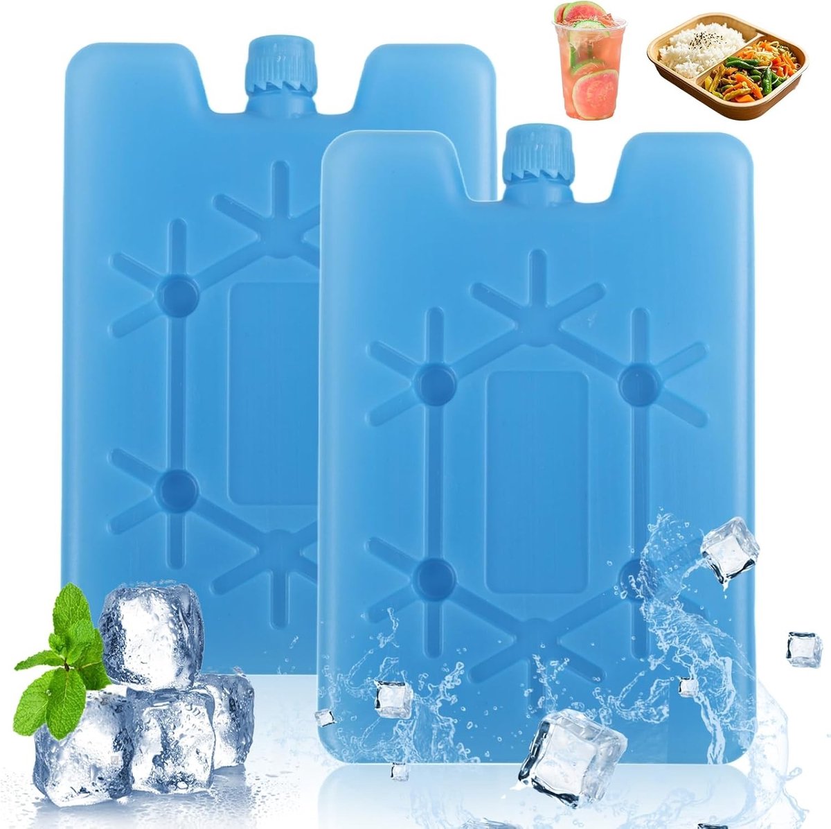 Set van 2 herbruikbare ijsblokken voor koelbox en koeltas, ideaal voor lunchbox, camping en reizen, 200 ml elk