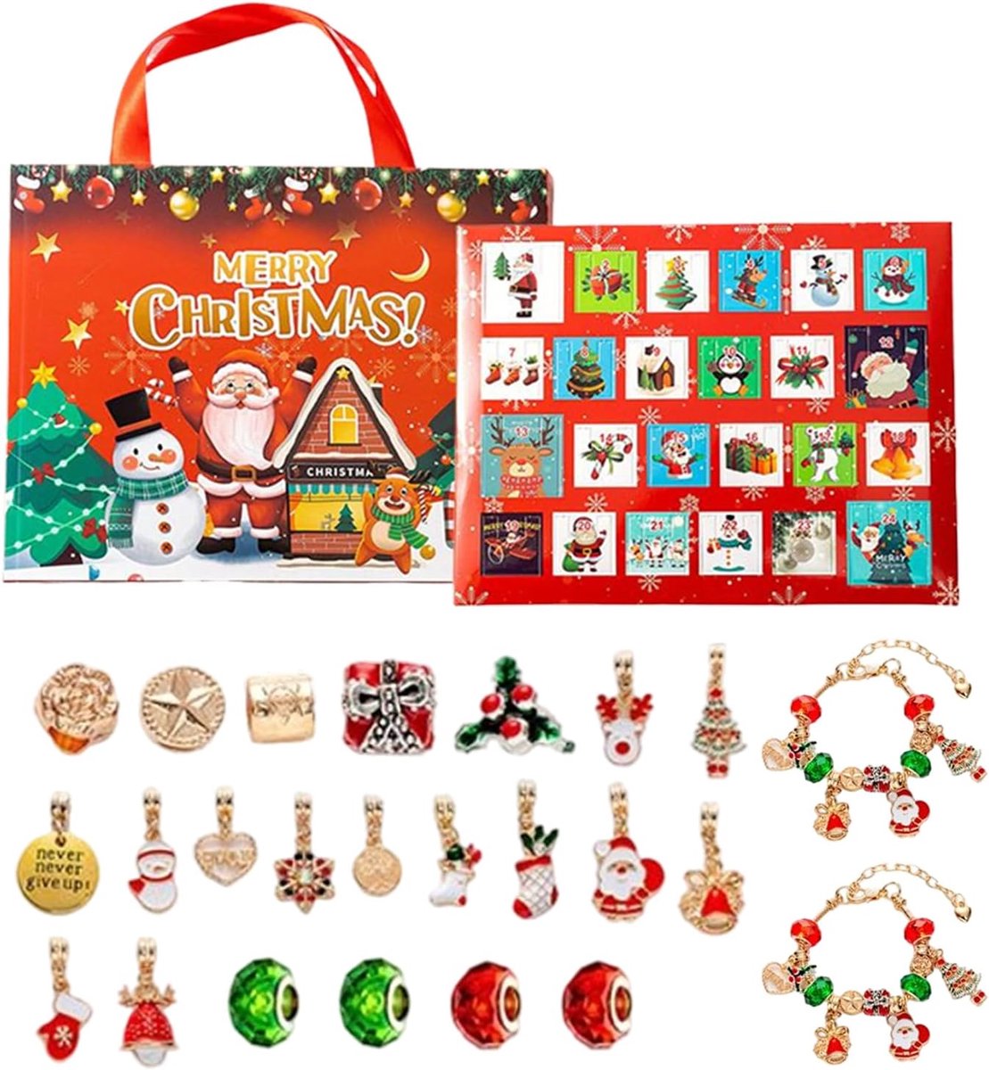 adventskalender 2026 sieraden voor meisjes - kerstmis decoratie - Kerst Adventskalender Cadeau voor Kinderen - Tieners en Vrouwen - 24-delige DIY Charm Armband Set - Kerstcadeau