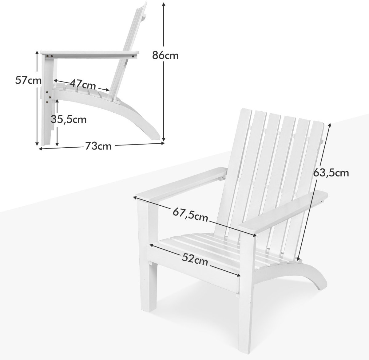 SureDeal® - Tuinstoel - Buitenstoel Hout Adirondack - Ergonomisch Ontwerp Acaciahout - 69x73x85 cm - Wit